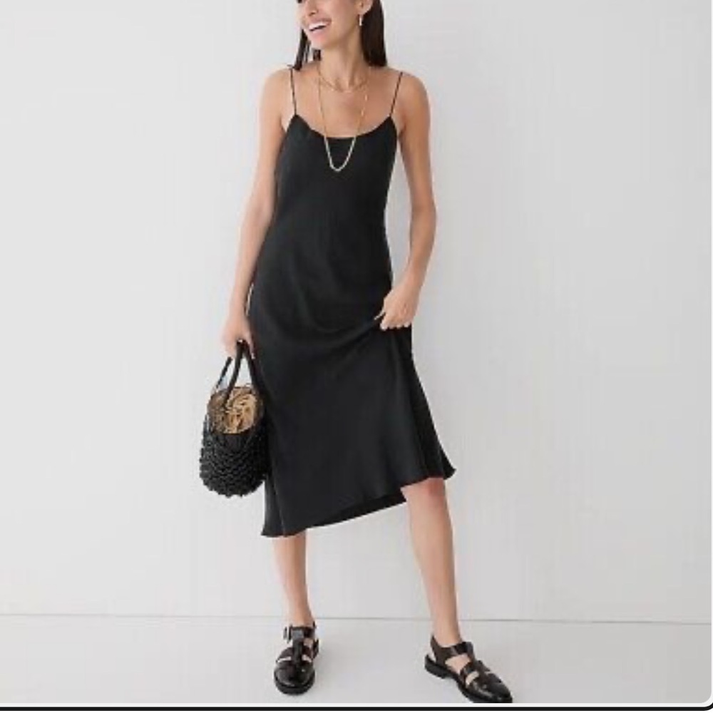 J.Crew Gwyneth Cupro Slip Dress in Black Women's Size 14 Style BA916